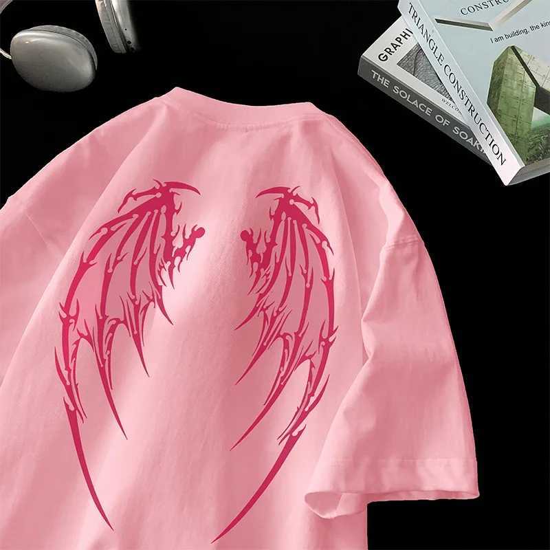Angel Wings Printed T-shirt Y2k Short Sleeve Letter Printing Tee 2024 Summer New Street Style T Shirts Large Size Unisex Shirt W250117