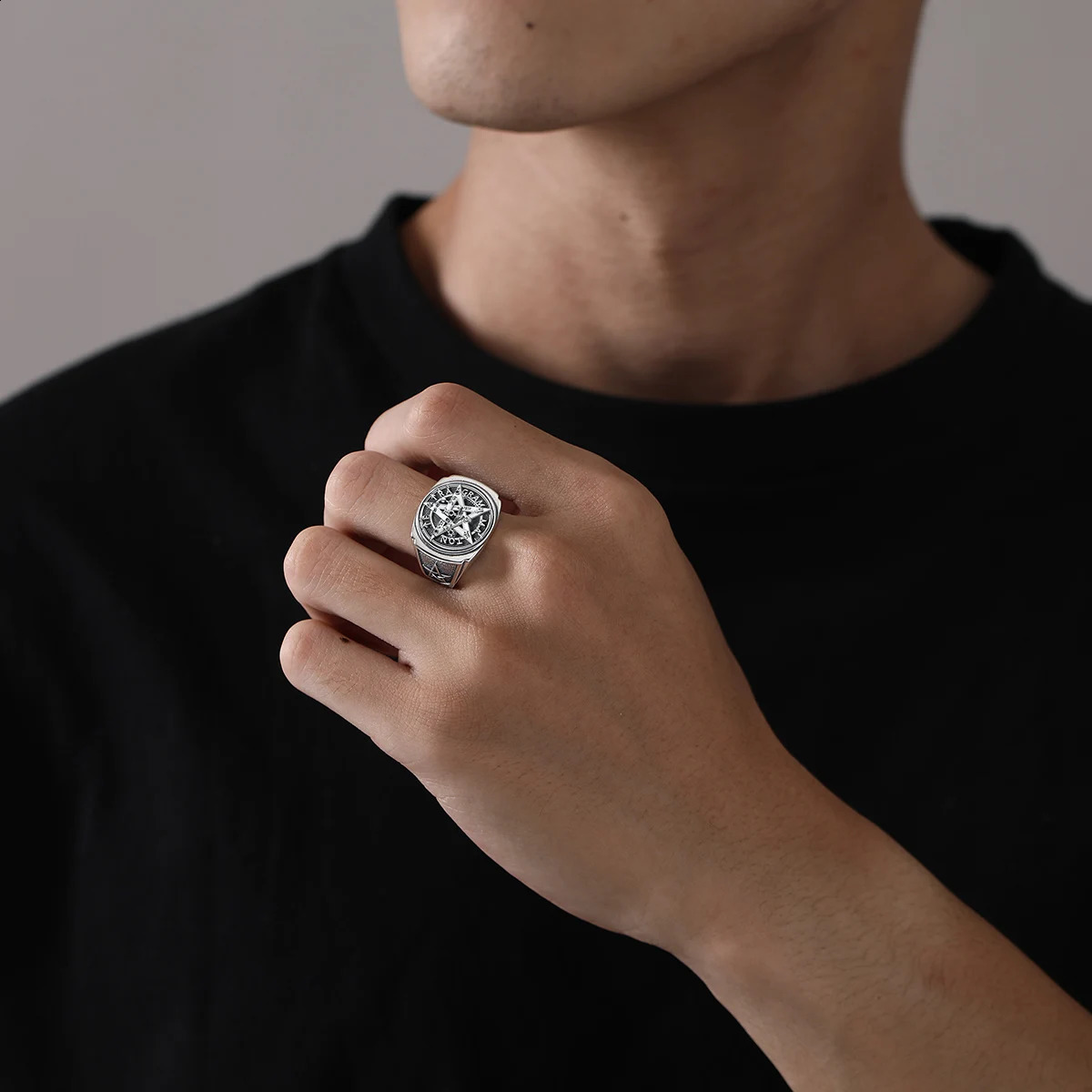 Eudora 925 Sterling Silver Pentagram Adjustable Ring for Men Women Amulet Guardian Star Tetragrammaton Ring Hip Hop Jewelry Gift 250117