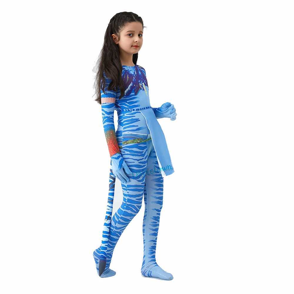 Avatar Halloween Costume For Kids Girls Boy Avatar The Way of Water Tail Bodysuit Cosplay Alien Costume Birthday Party Clothes W250117