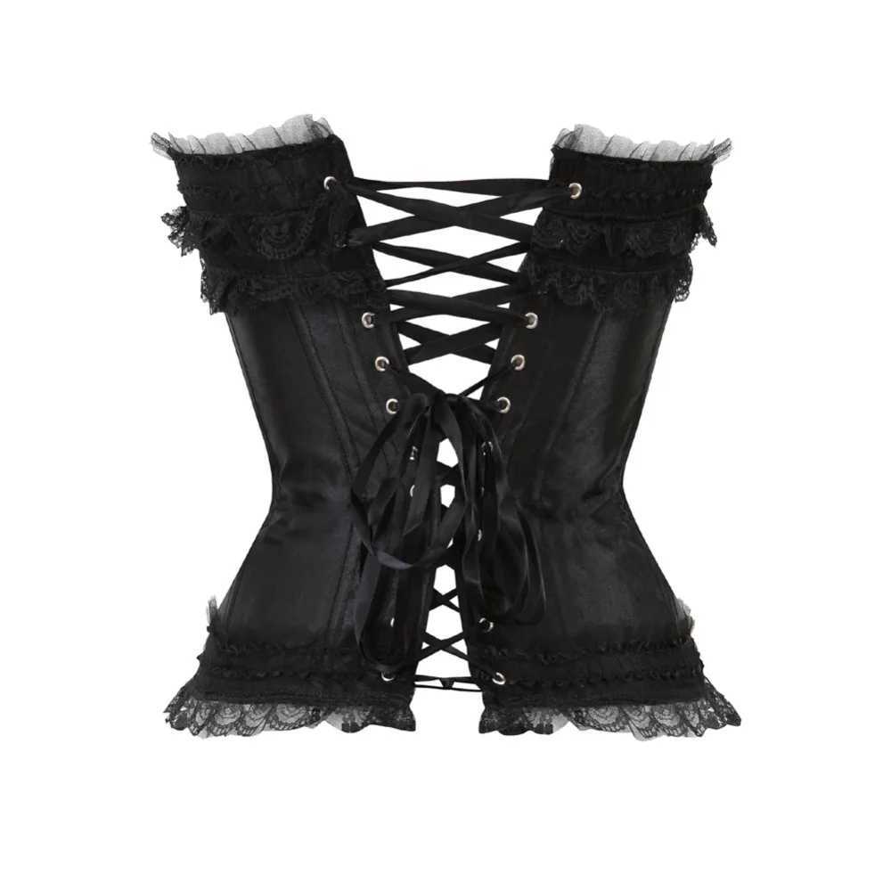 Sexy Satin Overbust Corset Top Lace Bowknot Decorated Clubwear Showgirl Body Shaper Plus Size W250120