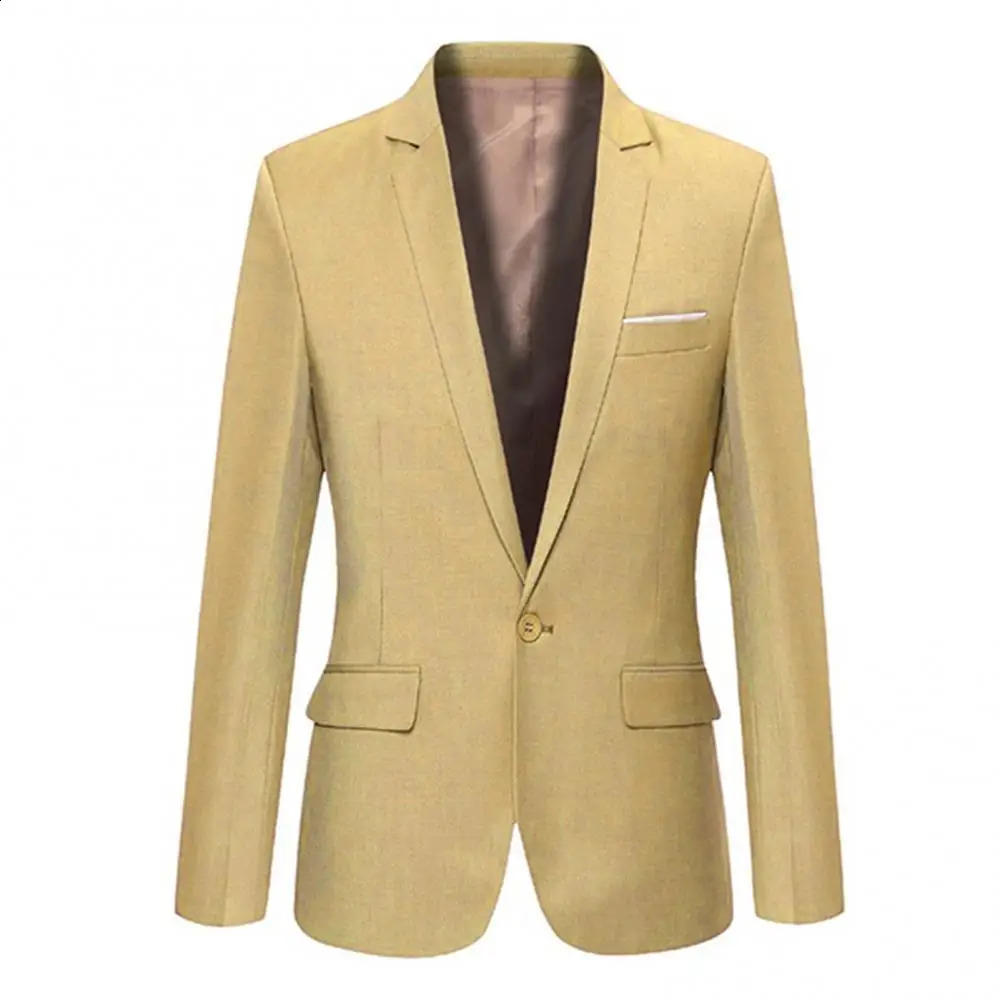 Mens Slim Formal Business Suit Coat One Button Lapel Long Sleeve Pockets Top Work Evening Dinner Wedding 250115