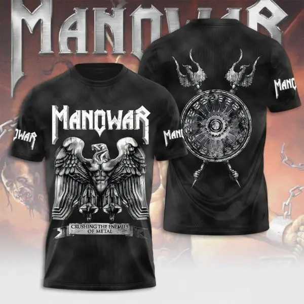Rock Manowar Band 3D printed T-shirt mens hip-hop short sleeved T-shirt Harajuku O-neck T-shirt top oversized unisex Y2k clothing W250117