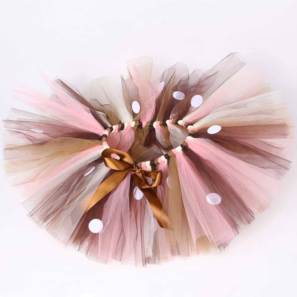 Christmas Costume Kids Reindeer Tulle Skirt Fluffy Brown Deer Girl Tutu Skirt For Halloween Carnival Children Outfit 1-14 Years W250117