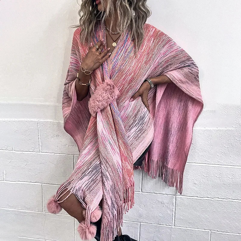 Shawl Cardigan Coats Women Sweaters Full Sleeve Tassel Cloak Coat Capes Elegant Splice Open Stitch Ponchos Autumn Winter 250121