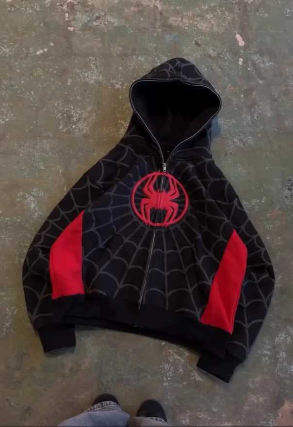 American Spider Pattern Embroidery Zip Up Hoodie Y2K Mens Womens Gothic Harajuku Jacket Fashion Hoodie Sweatshirt Casual Clothes W250117