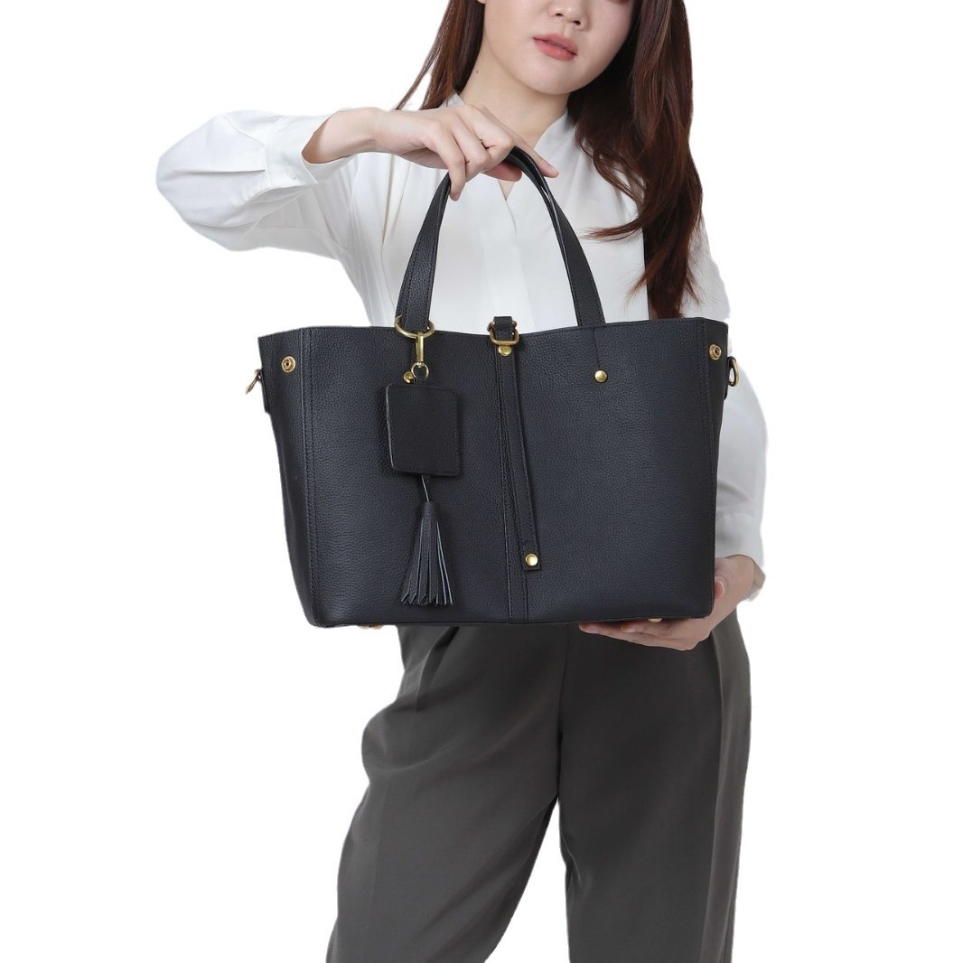 Head layer cowhide tote genuine leather women's single shoulder crossbody bag, commuting large capacity bucket bag