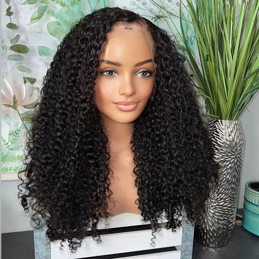 Bouncy Curly Transprent Lace Black Afro Kinky Human Hair Wigs Pr plucked water Wave Full Lace Wig with Baby Hair 360 Frontal
