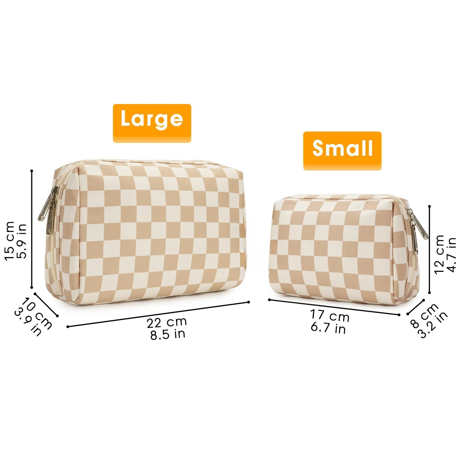 Large Checkered Makeup Bag Zipper Pouch Travel Cosmetic Bag Organizer for Women 250120