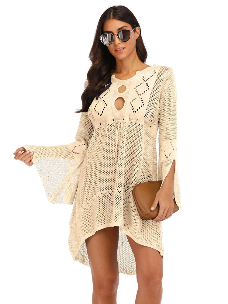 Sexy Cover Up Bikini Women Swimsuit Cover-up Beach Bathing Suit Beach Wear Knitting Swimwear Mesh Beach Dress Tunic Robe 250118