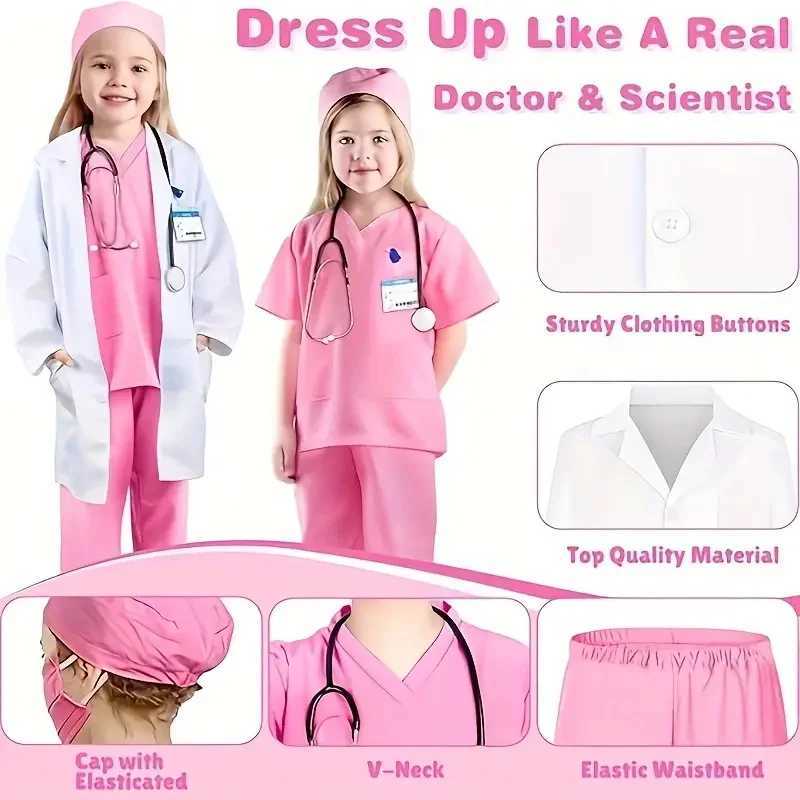 Kids Top+Pants+Coat+Accessories 9PCS Suits With Real Stethoscope For Kids Scrubs Halloween Costume Girls Boys Doctor Dress Up W250117