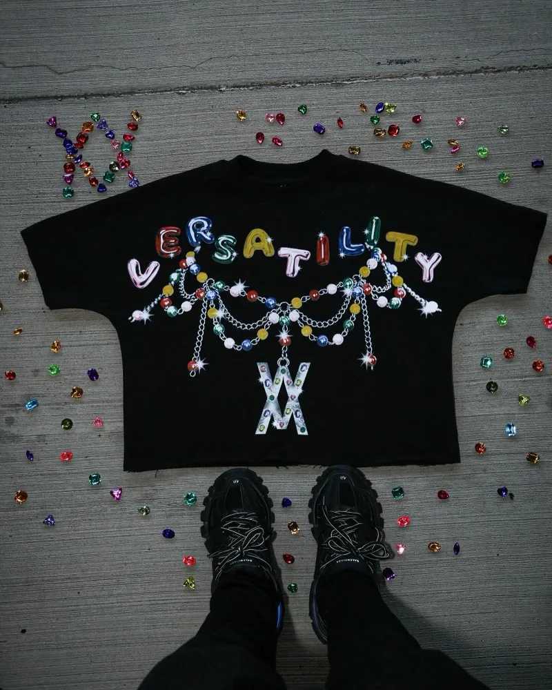 Y2k Street retro design sense letter print short-sleeved T-shirt men new Gothic Harajuku fashion casual oversized shirt top W250117