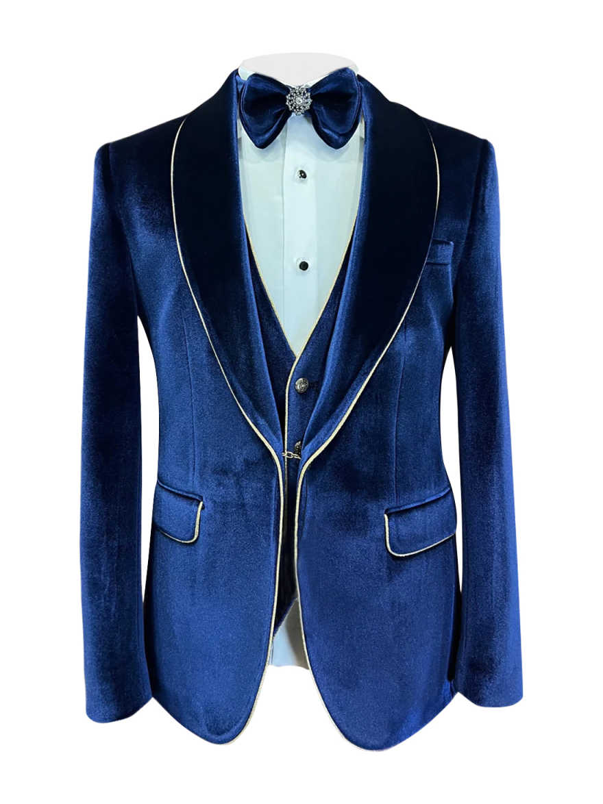 Noble Wedding Tuxedos Velvet One Button Men Suit Shawl Lapel 3 Piece Set Jacket Vest Pants Groom Blazers Customized