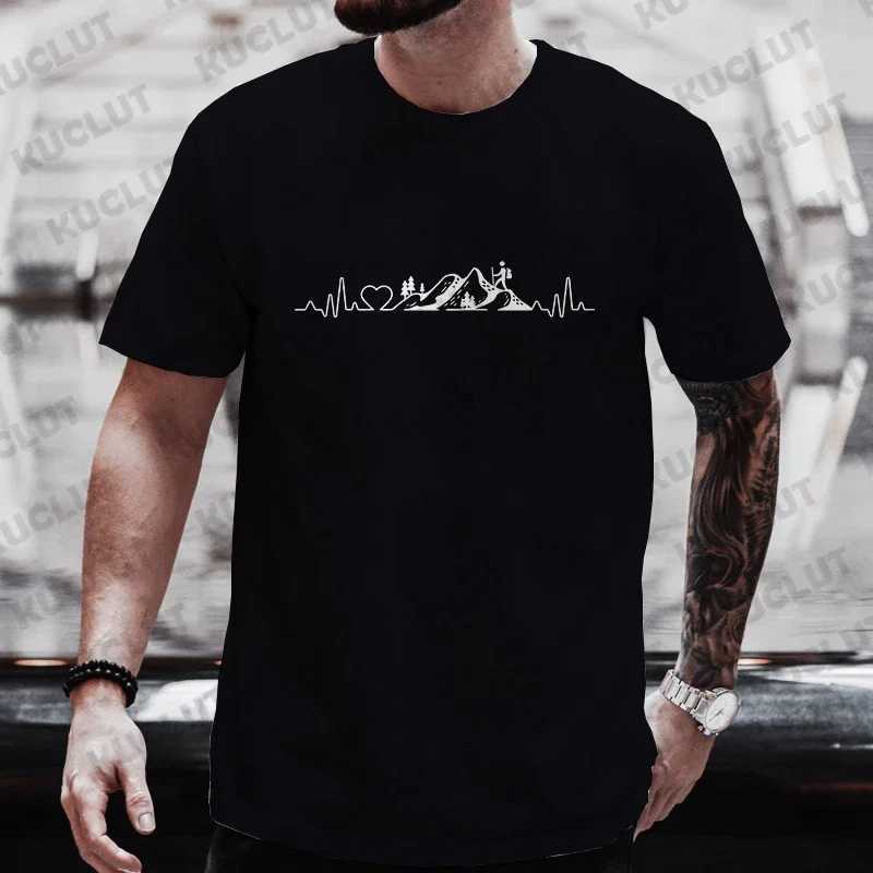 Mens Clothing T-shirt for Men Mountain Ecg Graphic Y2k Tops Outdoor Tees Hiking Camping Fashion Casual T Shirt for Male Tshirt W250117