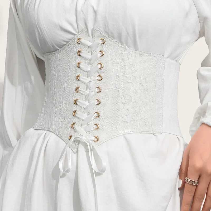 Fashionable womens waist tight corset flower embroidered elastic waistband black and white pink wide lace slimming belt Cummerbundles W250120