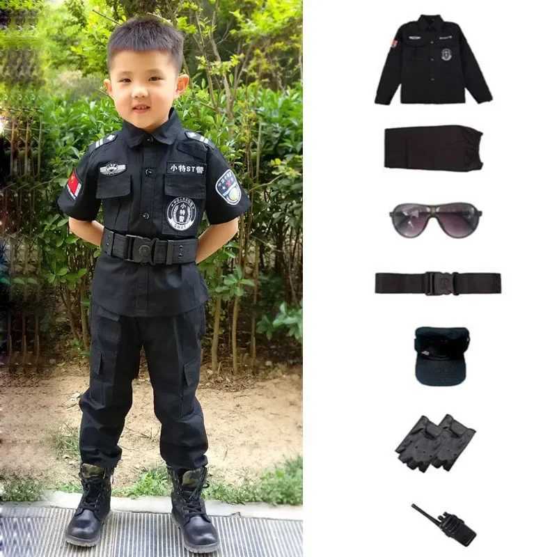 Swat Children Halloween Police Officer Cosplay Costumes Kids Carnival Police Uniform 110-160Cm Boys Army Police Officers Soldier W250117