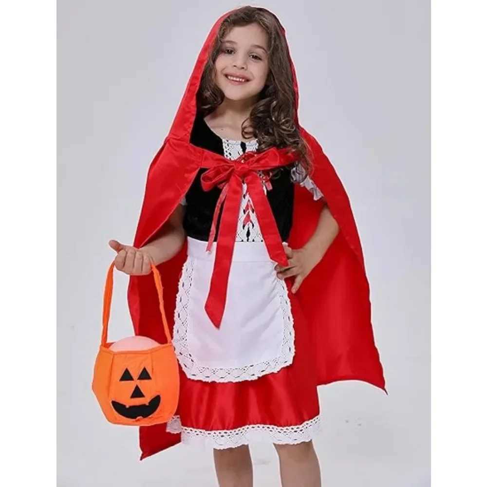 Little Red Riding Hood Girl Costume Childrens Halloween Fairy Tale Storybook Cosplay Princess Dress Hooded Cape W250117