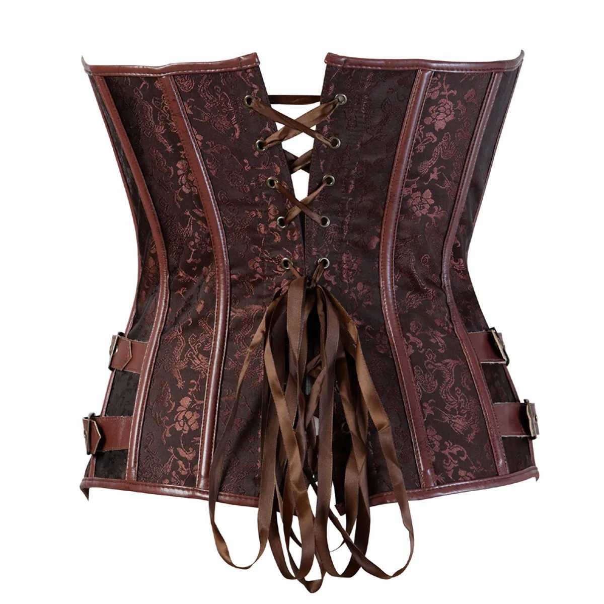 Sapubonva Corset Bustier Steampunk Clothing Women Top Plus Size Vintage Outerwear Corselet Overbust Pirate Costume Brown Black W250120