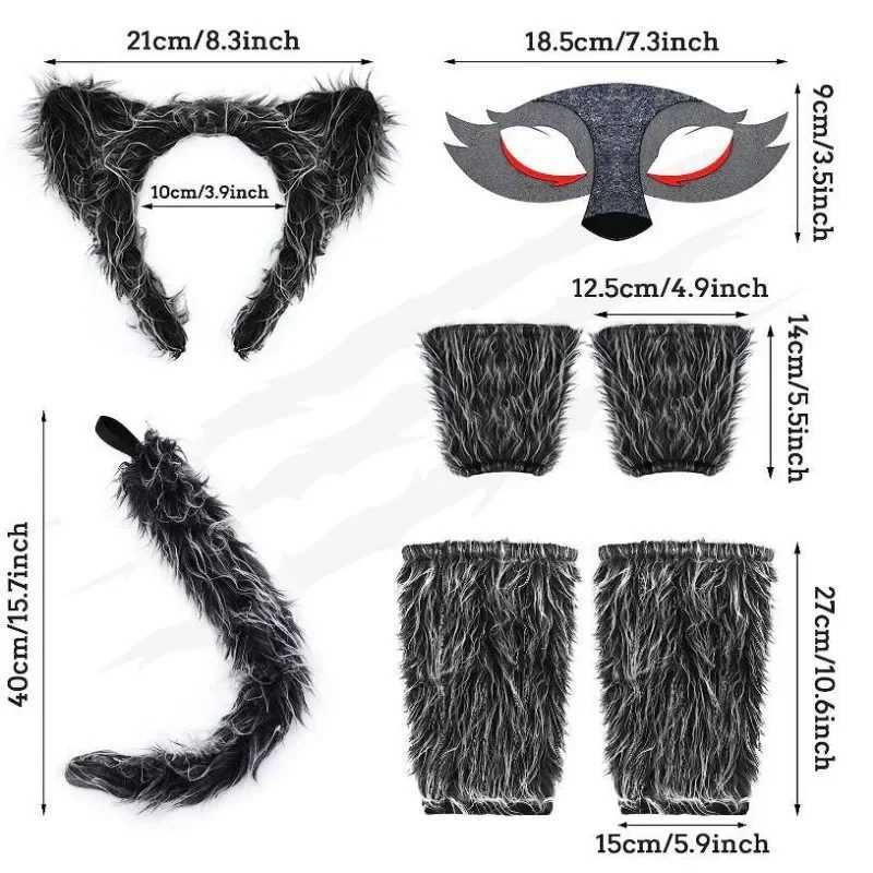 Girls Wolf Ear Headband Tail Skirt Mask Suit Wolf Cosplay Costumes Children Stage Costume Birthday Gift Halloween Animal Dress W250117