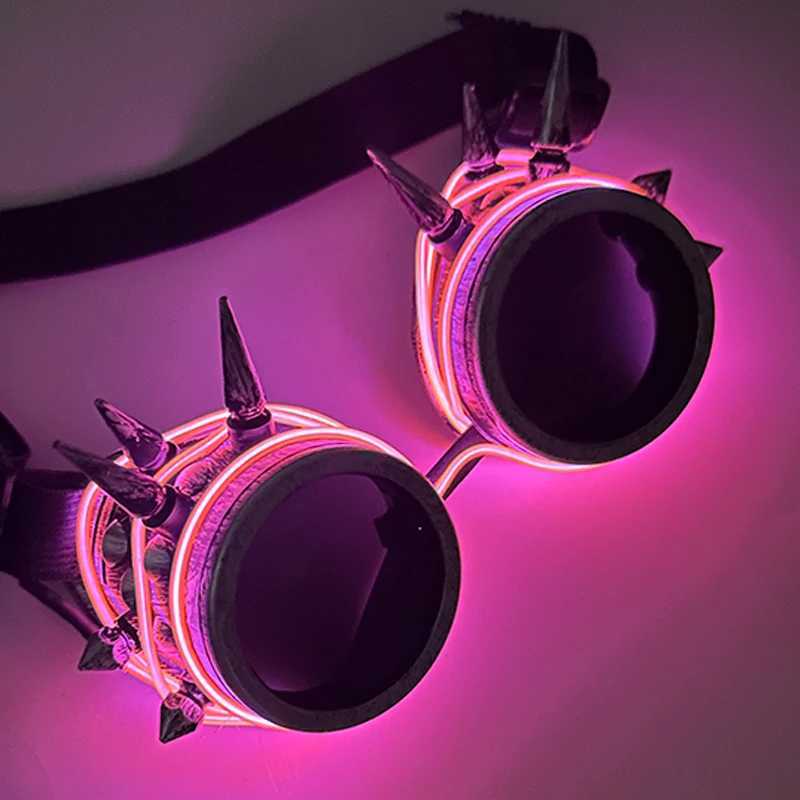 Retro Luminous Glowing Steampunk Glasses LED Light Party Decor Gothic Goggles Glasses With Nail Neon Glasses Men Women Supplies T250122