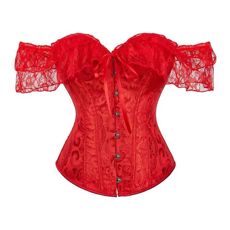 Lace Short Sleeves Overbust Corset Red Black White Beige Green Corselet Steampunk Waist Bustier Top Corset W250120