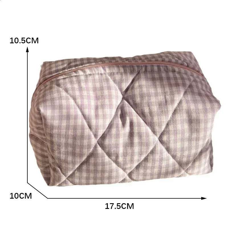 Fashion Checkered Floral Makeup Bag Large Capacity Portable Cosmetic Storage Bag Cotton Quilted Wash Bag Skincare Pouch 250120