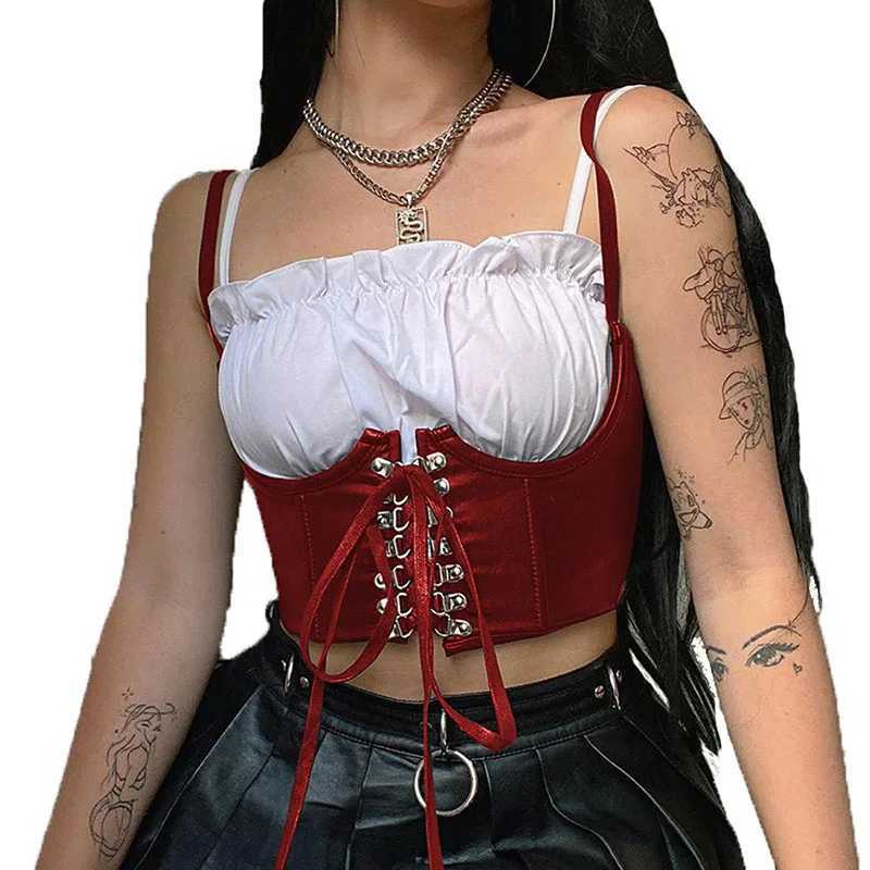 Women Corset Bustier Crop Top Lace-up Bandage Black Gothic Leather Underbust Suspender Cami Vest Waist BodyshaperTank Cummerbund W250120