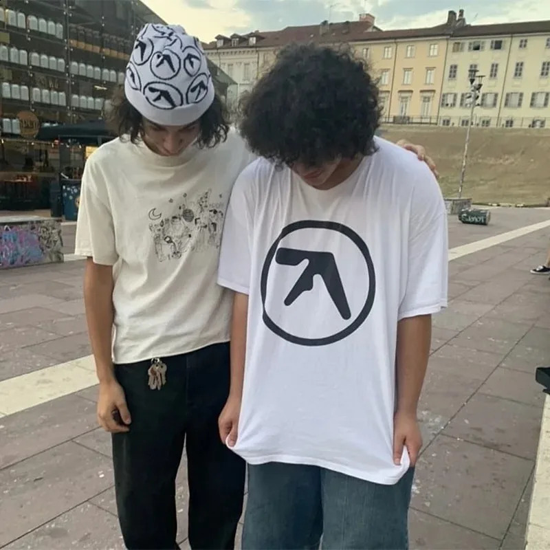 Mens T-Shirt Aphex Twin Shirt 100% Cotton Print Oversized Y2k Streetwear Tees Short Sleeve Tops Korean Fashion Aesthetic Clothing 250118