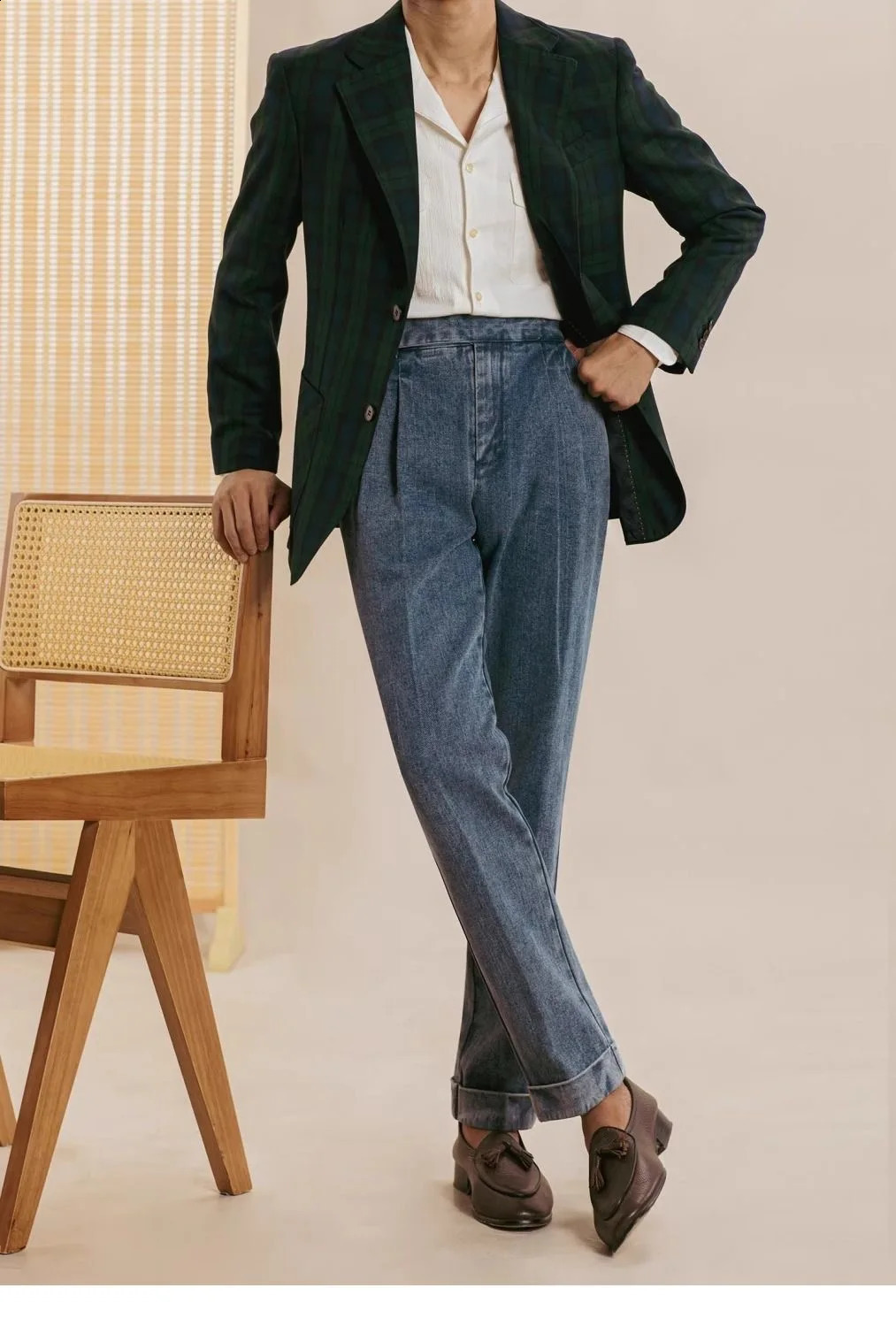 Double Pleat Jeans Men Naples Pants Wash Cotton Loose Straight Trousers Spring Autumn Fashion England High Waisted Denim Pant 250120