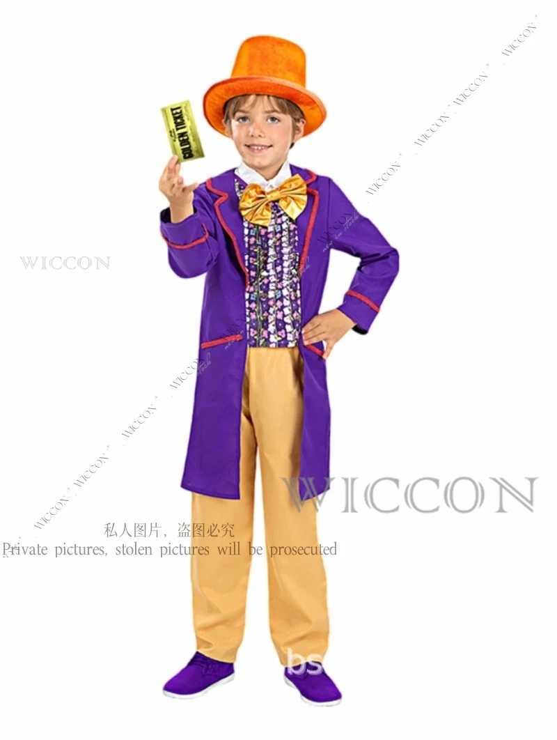 Chocolate Factory Willy Cosplay Costume Charlie Uniform Child Role Play Outfit Full Suit Halloween Masquerade Kid Cloth Jumpsuit W250117