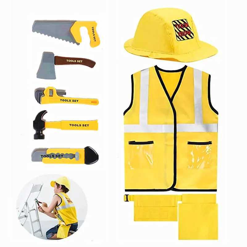 5PC Kids Construction Worker Costume Toddler Worker Career Dress Up Vest Maintenance Worker Playset Best Gift for Kids W250117