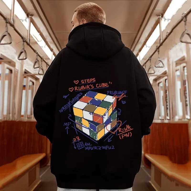 Anime Rubiks Cube Graphic Printed Men Hoodie Vintage Streetwear Oversized Hooded Sweatshirts New Hip Hop Pullover Y2K Hoodies W250117