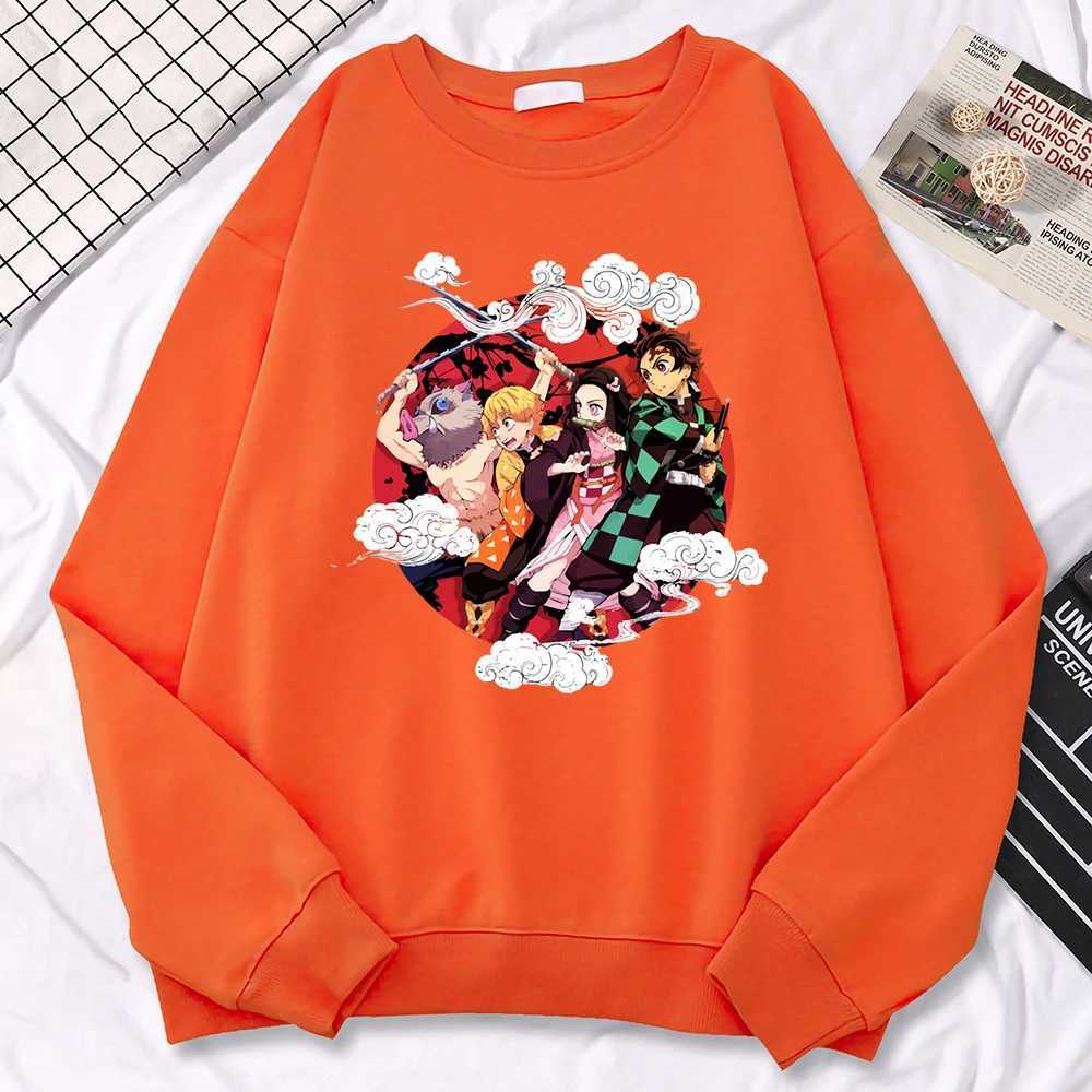 Simple Strt Womens Pullovers Demon Slayer Family Print Hoodies Loose Fce Warm Sweatshirts Soft All-Math Female Clothing W250117
