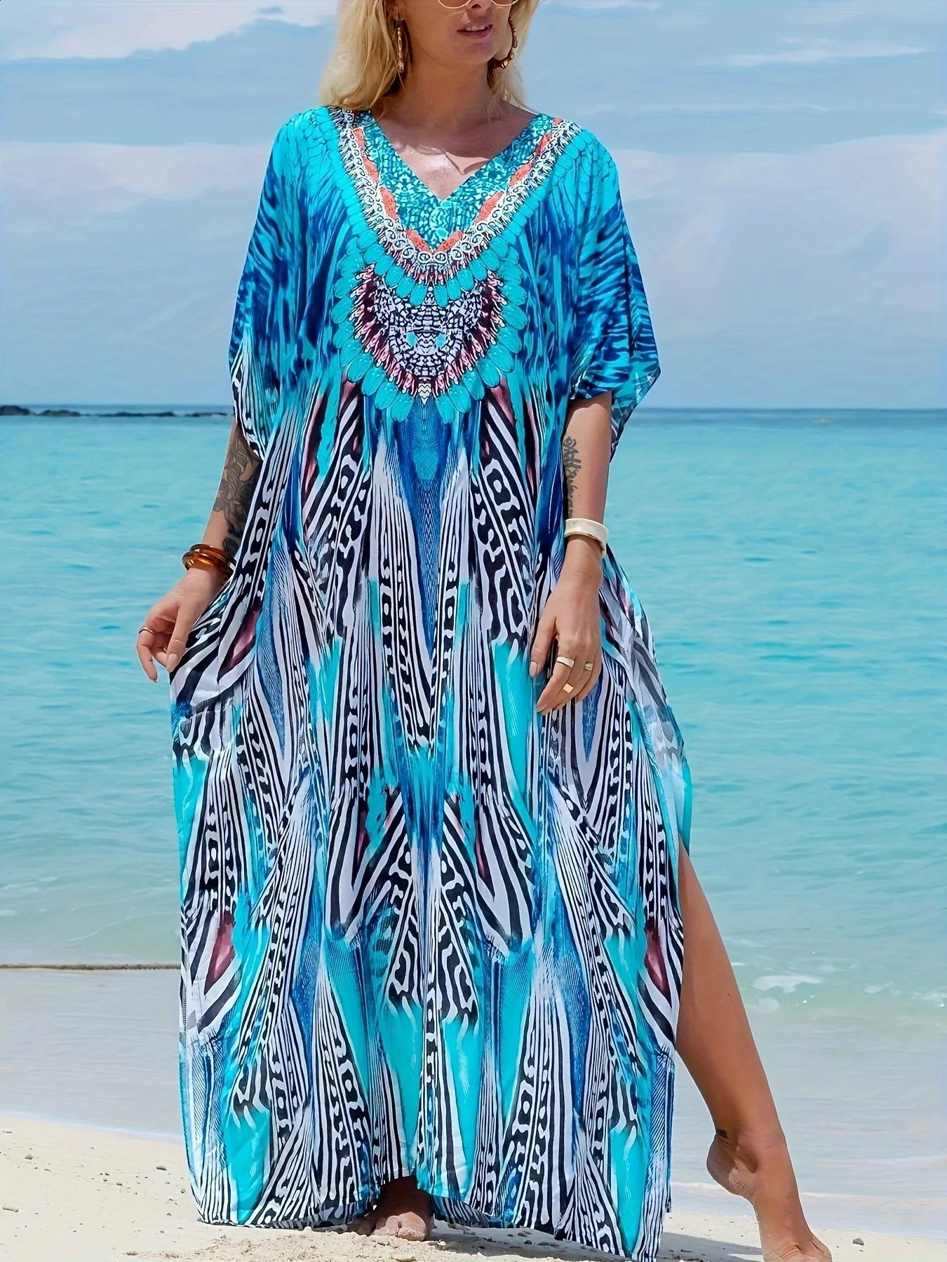 Fantasy Batik Tie Dye Dress Summer Rayon Long Maxi Bali Beach Cover Ups Holiday Resort Clothing Bath Pullover Robe Kaftan 250122