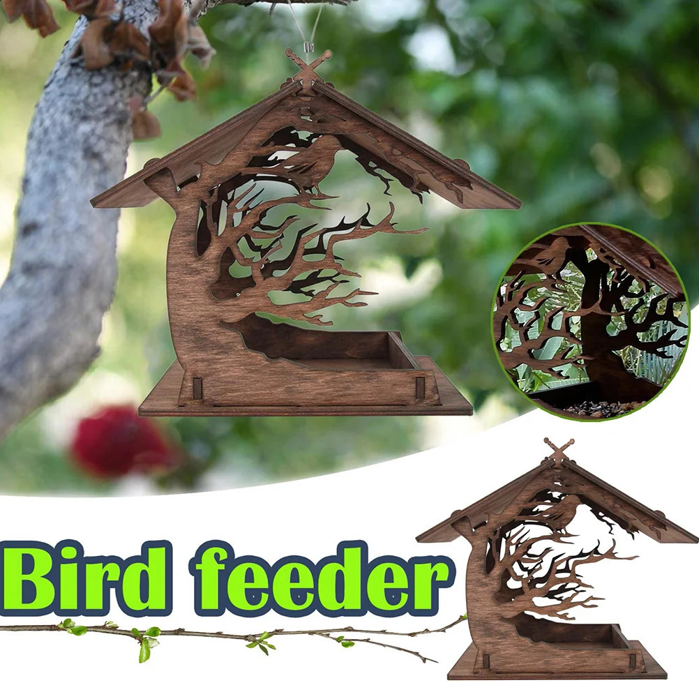 Bird Feeding House Garden Nest Home Food Container Birdhouse Feeder Hanging Wood Feeders 250121