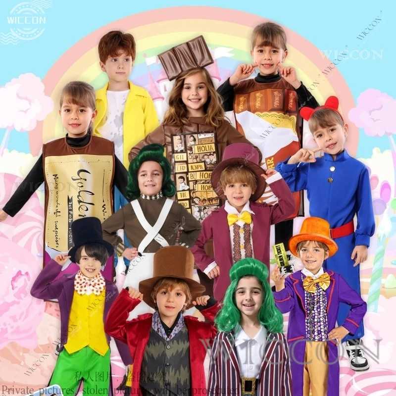 Chocolate Factory Willy Cosplay Costume Charlie Uniform Child Role Play Outfit Full Suit Halloween Masquerade Kid Cloth Jumpsuit W250117