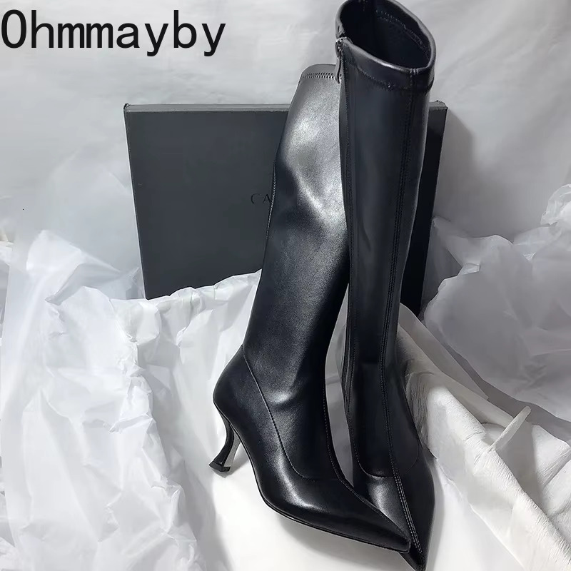 Designer Pointed Toe Women Stretch Knee-High Boots Fashion High Heels Shoes Concise Long Botas De Mujer 250221