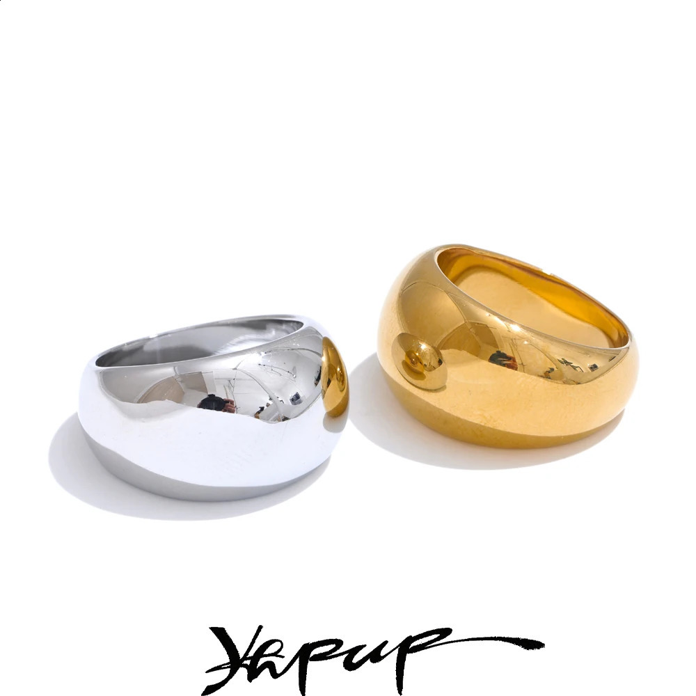 Yhpup 6789# High Quality Textured Minimalist Stainless Steel Glossy Smooth Metal Chunky Ring 18K PVD Plated Classic Jewelry Gift 250109