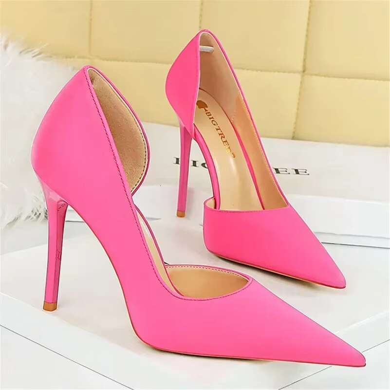 2024 Women 10.5cm High Heels Wine Red Purple blue Banquet Pumps Lady Concise Wedding party Silk Satin Pointed Toe Colorful Shoes