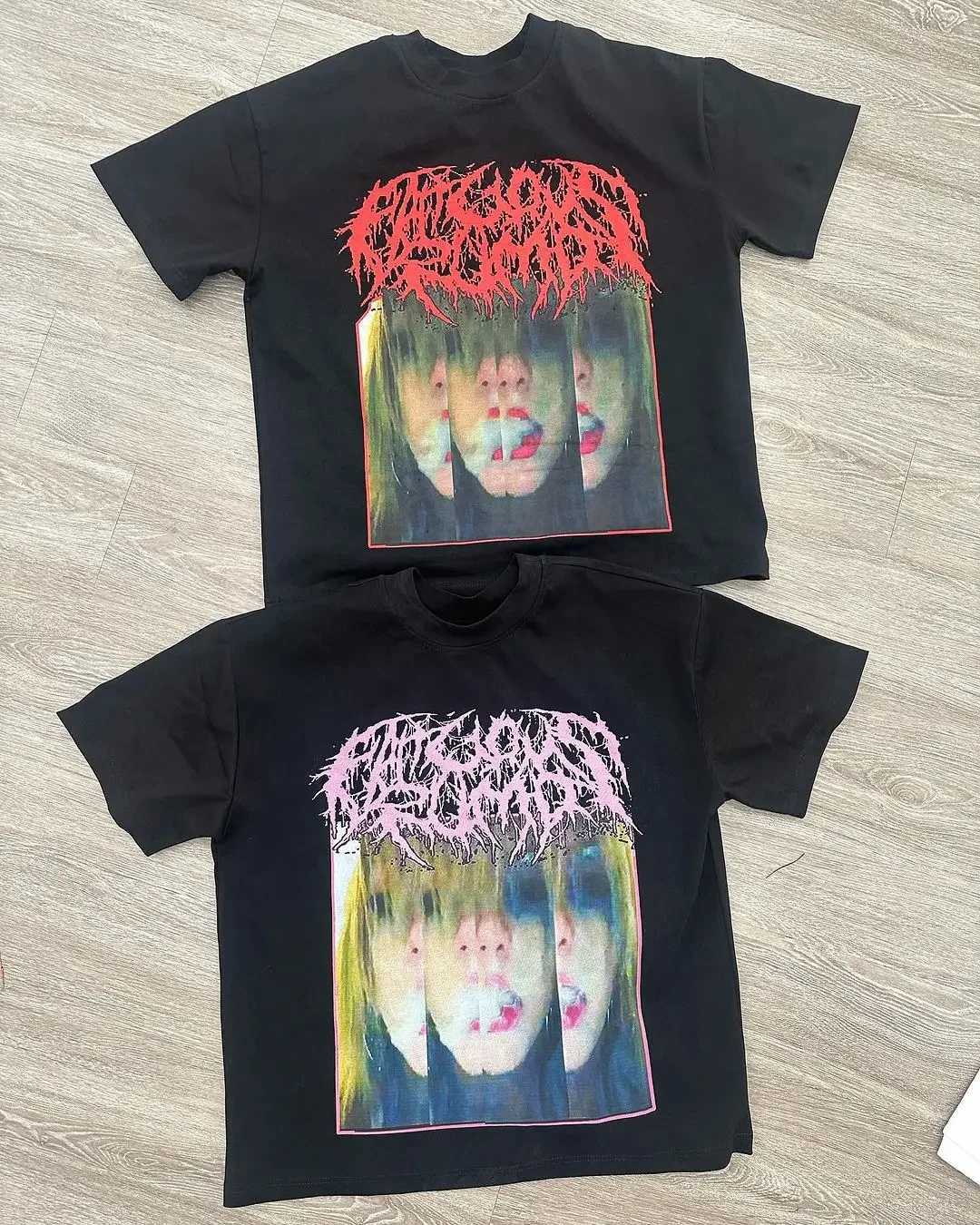 Summer top short sleeved Y2K personalized print dark retro gothic 2000 punk style Korean fashion 2024 American top T-shirt W250117