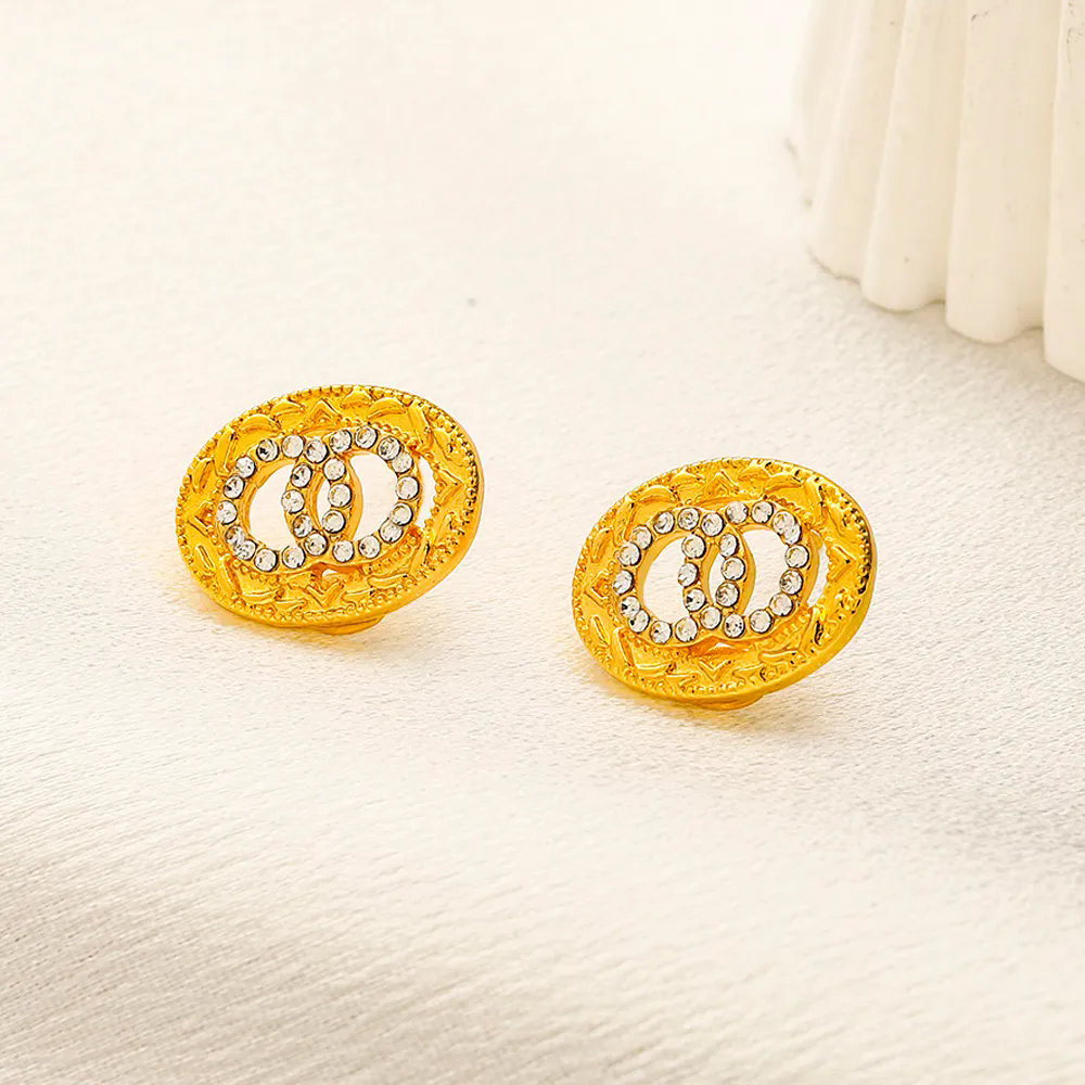 Brand Letter Designer Jewelry Woman Stud Crystal Rhinestone Earrings Free shipping