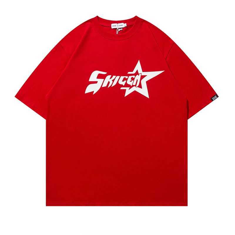 988 Streetwear American Alphabet Star Print T-shirt Harajuku Vintage Red Mens Womens Y2K Casual Tops With Base Mens Clothing W250117