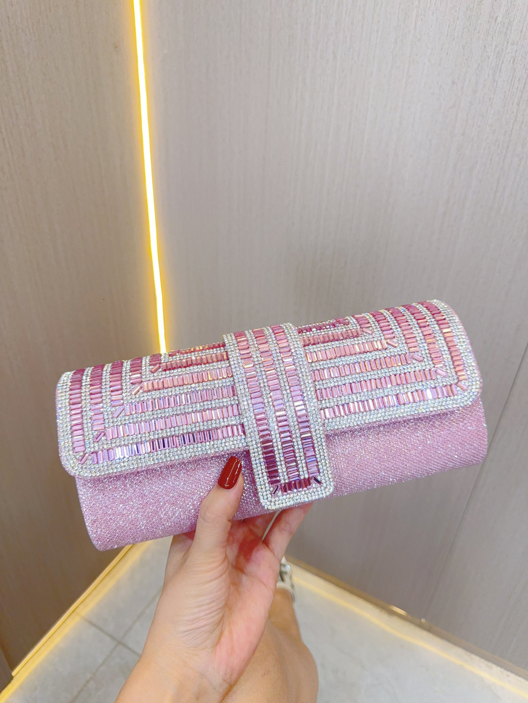 Water Diamond Sparkling Chain Dinner Handheld Dress Bride Wedding Bag, Celebrity Handbag, Women's Banquet Bag