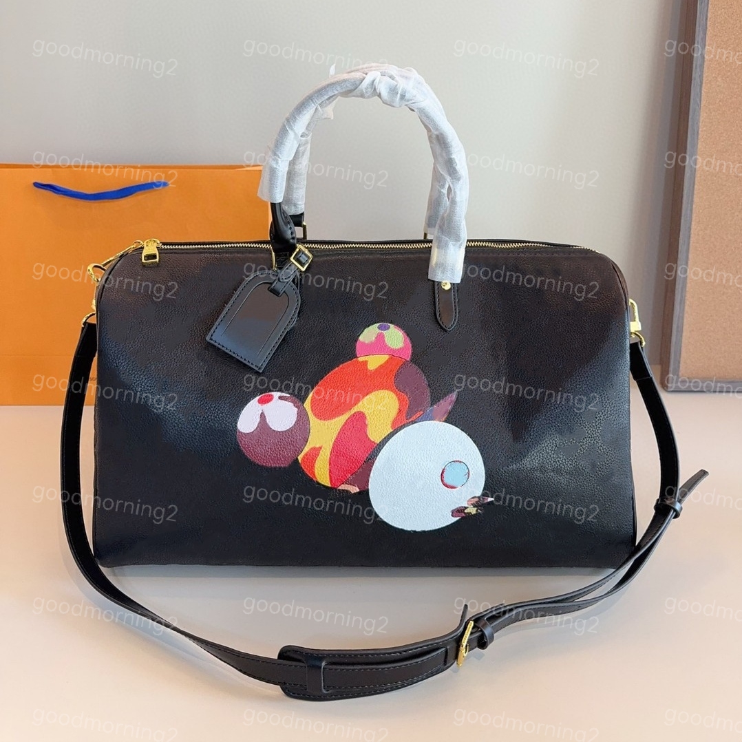 Holiday Travel Luggage Bag Boarding Duffel Bags Outdoor Sports Storage Handbag Tote Bag 45 50 Size Genuine Leather Animation Graffiti Letter Embossed Design