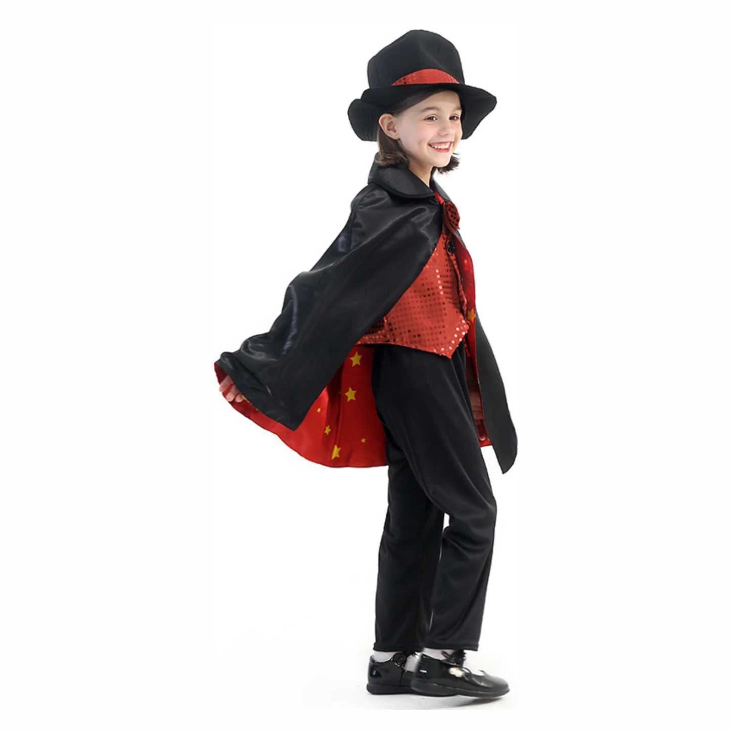 Magician Role Play Cloak Waistcoat Cape Hat Magic Wand Set Cosplay Costume 2024 Jazz Dance Stage Outfit W250117