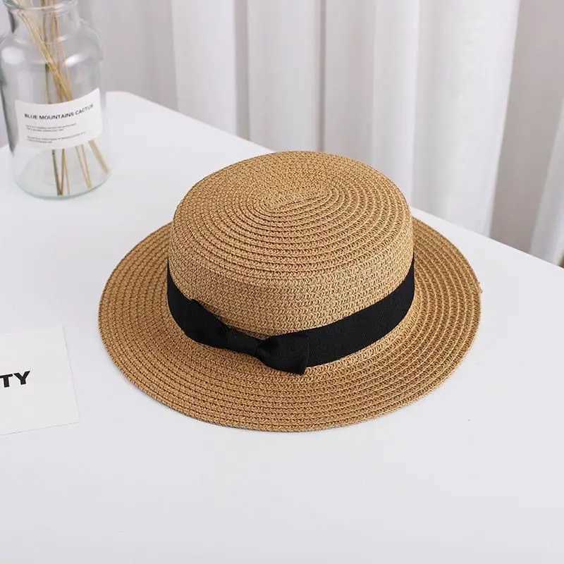 New Summer Parent-Child Bucket Cap Women Sun Visor Bowknot Straw Hat Girls Outdoor Beach Travel Sunshade Wide Cap T250121