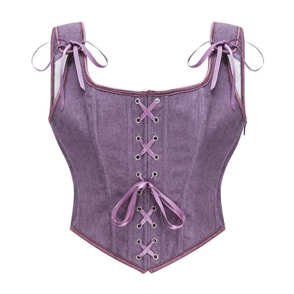 Army Green Victorian Vintage Vest Female Side Zipper Front Lace Up Tank Top Corset Punk Goth Clothing Sexy Corselet Feminino W250120