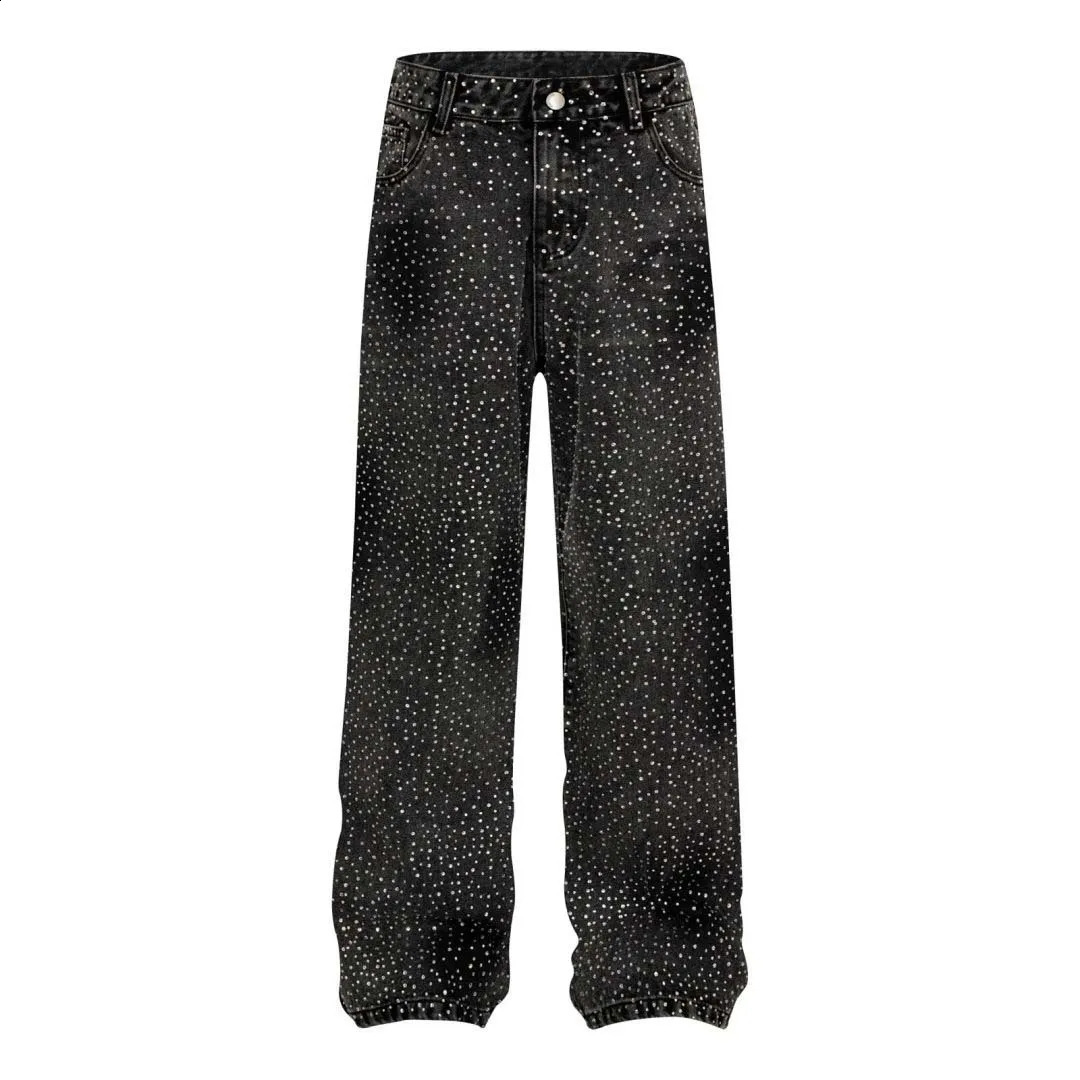 Mens Fashion High Street Hip Hop Jeans Pants With Rhinestone Streetwear Loose Fit Y2K Denim Trousers Baggy Washed Jeans 250120
