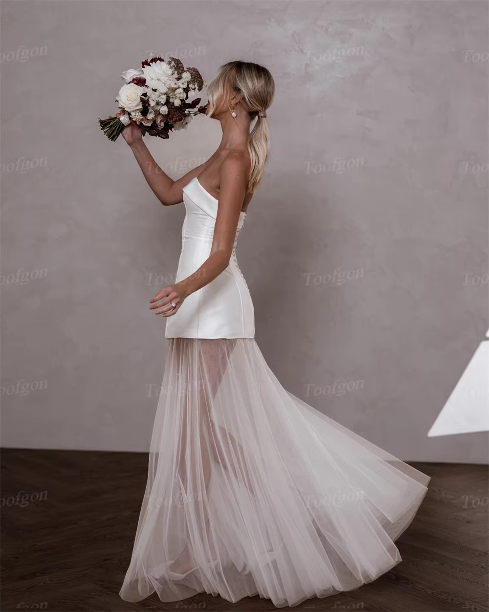 Toofgon A E Satin Lace Dresses Detachable Long Sleeves Customized Women Bridal Wedding Gowns Photography Robe Mariee
