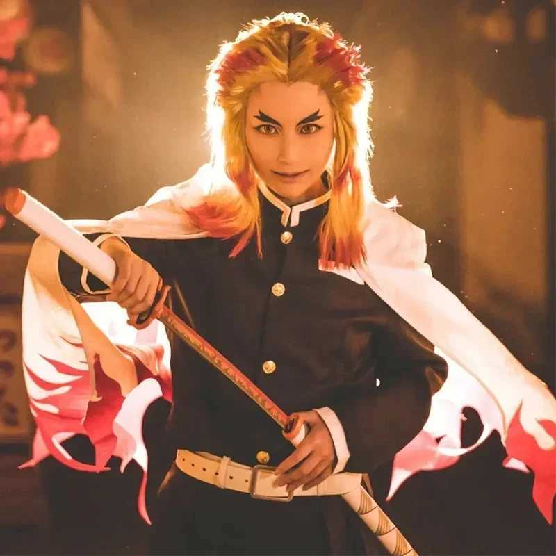 Anime Train Mugen Demon Slayer Rengoku Kyojuro Cosplay Costumes Kimetsu No Yaiba Robe Suits For Adult Kids Wigs Cos Outfit Party W250117