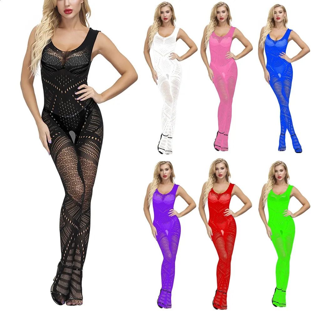 Sexy Porn Sleeveless Underwear Erotic Open Crotch Bodystocking Lingerie Black Bodysuit Women Body Crotchless Costume 250108